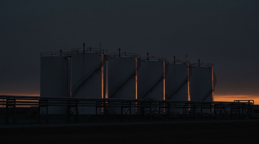 Fuel tank farm at dusk